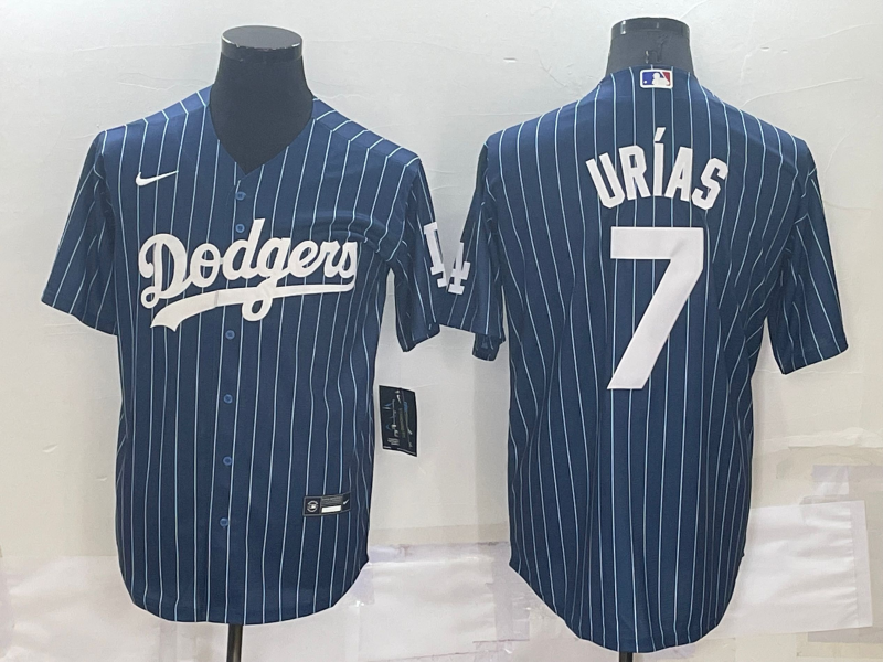 Men's Los Angeles Dodgers #7 Julio Urias Navy Blue Pinstripe Stitched MLB Cool Base Nike Jersey