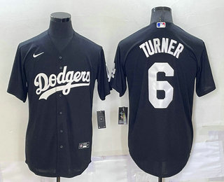 Men's Los Angeles Dodgers #6 Trea Turner Black Turn Back The Clock Stitched Cool Base Jersey