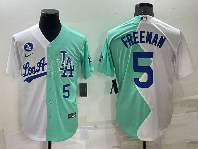 Men's Los Angeles Dodgers #5 Freddie Freeman White Green Number 2022 Celebrity Softball Game Cool Base Jersey1