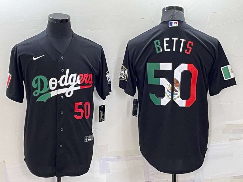 Men's Los Angeles Dodgers #50 Mookie Betts Number Mexico Black Cool Base Stitched Baseball Jersey