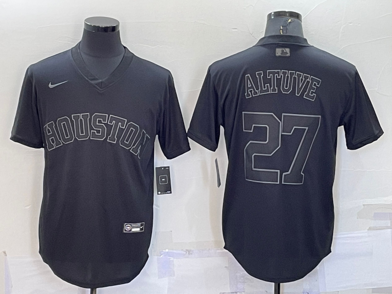 Men's Houston Astros #27 Jose Altuve Black Pullover Turn Back The Clock Stitched Cool Base Jersey