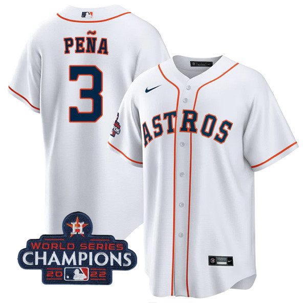 Men's Houston Astros #3 Jeremy Pena White 2022 World Series Champions Cool Base Stitched Baseball Jersey