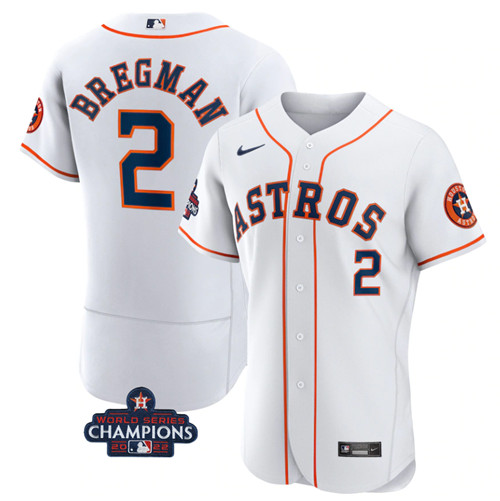 Men's Houston Astros #2 Alex Bregman White 2022 World Series Champions Flex Base Stitched Baseball Jersey