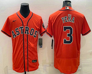 Men's Houston Astros #3 Jeremy Pena Orange Stitched MLB Flex Base Nike Jersey