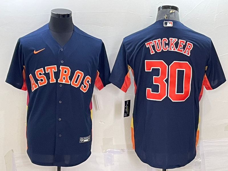 Men's Houston Astros #30 Kyle Tucker Navy Blue Stitched MLB Cool Base Nike Jersey