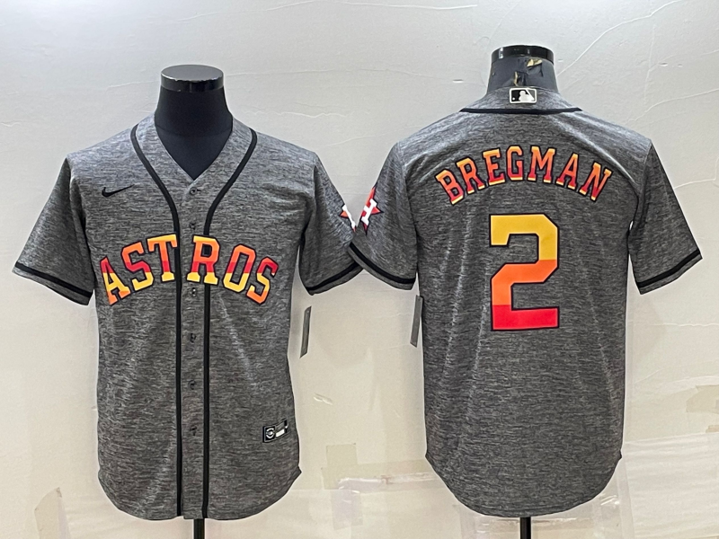 Men's Houston Astros #2 Alex Bregman Grey With Patch Cool Base Stitched Baseball Jersey