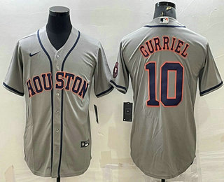 Men's Houston Astros #10 Yuli Gurriel Grey With Patch Stitched MLB Cool Base Nike Jersey