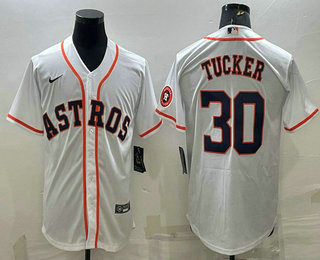 Men's Houston Astros #30 Kyle Tucker White With Patch Stitched MLB Cool Base Nike Jersey