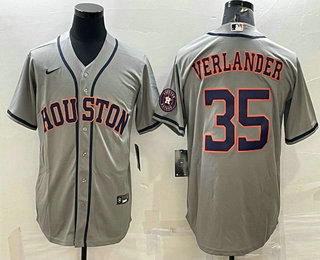 Men's Houston Astros #35 Justin Verlander Grey With Patch Stitched MLB Cool Base Nike Jersey