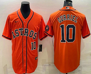 Men's Houston Astros #10 Yuli Gurriel Number Orange With Patch Stitched MLB Cool Base Nike Jersey