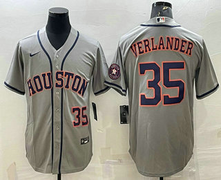 Men's Houston Astros #35 Justin Verlander Number Grey With Patch Stitched MLB Cool Base Nike Jersey