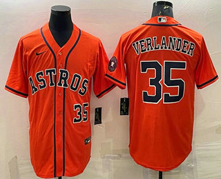 Men's Houston Astros #35 Justin Verlander Number Orange With Patch Stitched MLB Cool Base Nike Jersey