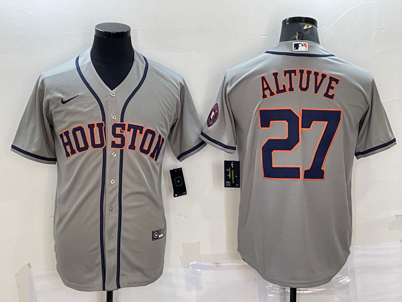 Men's Houston Astros #27 Jose Altuve Grey With Patch Stitched MLB Cool Base Nike Jersey