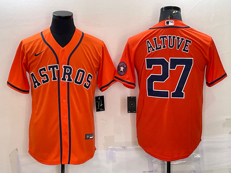 Men's Houston Astros #27 Jose Altuve Orange With Patch Stitched MLB Cool Base Nike Jersey