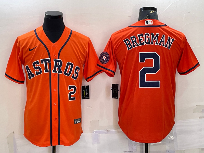 Men's Houston Astros #2 Alex Bregman Number Orange With Patch Stitched MLB Cool Base Nike Jersey