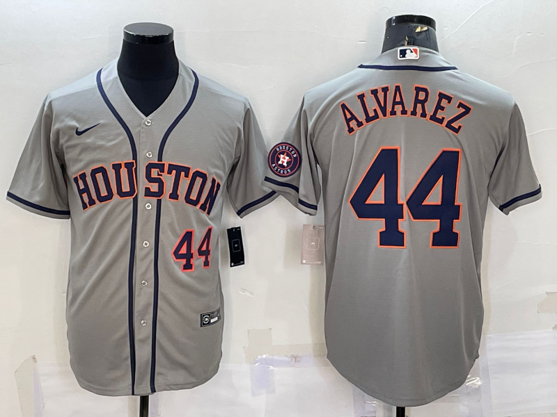 Men's Houston Astros #44 Yordan Alvarez Number Grey With Patch Stitched MLB Cool Base Nike Jersey