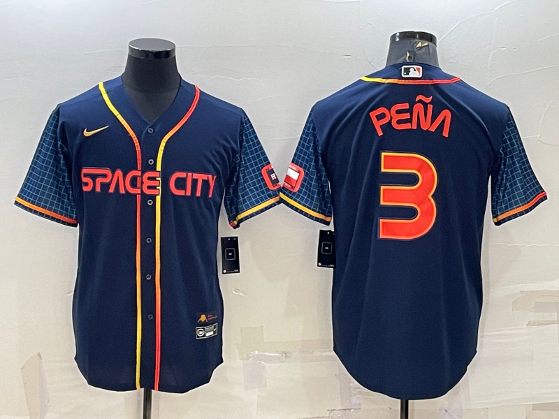 Men's Houston Astros #3 Jeremy Pena 2022 Navy Blue City Connect Cool Base Stitched Jersey