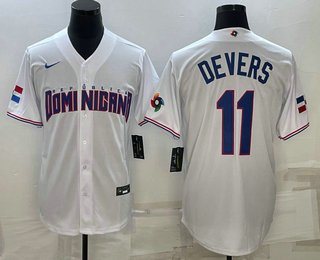 Men's Dominican Republic Baseball #11 Rafael Devers 2023 White World Baseball Classic Stitched Jerseys