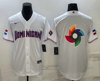 Men's Dominican Republic Baseball 2023 White World Baseball Big Logo With Patch Classic Stitched Jerseys