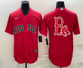 Men's Boston Red Sox Big Logo Red Stitched MLB Cool Base Nike Jersey