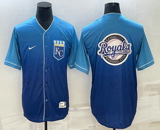 Men's Kansas City Royals Big Logo Nike Blue Fade Stitched Jersey