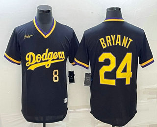 Men's Los Angeles Dodgers #8 #24 Kobe Bryant Number Black Stitched Pullover Throwback Nike Jerseys