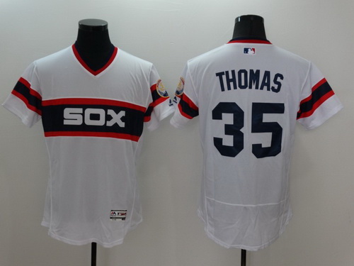 Men's Chicago White Sox #35 Frank Thomas Retired White Pullover 2016 Flexbase Majestic Baseball Jersey