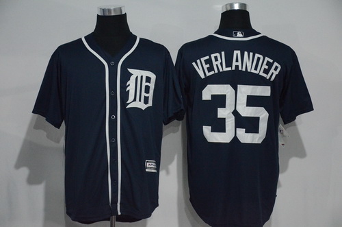 Men's Detroit Tigers #35 Justin Verlander Navy Blue Cool Base Majestic Baseball Jersey