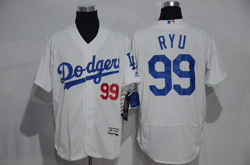 Men's Los Angeles Dodgers #99 Hyun-Jin Ryu White Home 2016 Flexbase Majestic Baseball Jersey