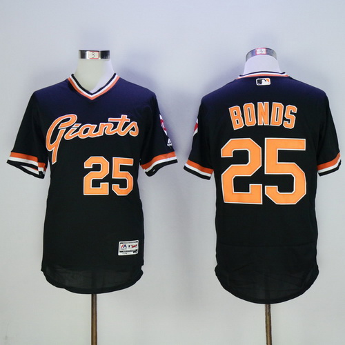 Men's San Francisco Giants #25 Barry Bonds Retired Black Pullover 2016 Flexbase Majestic Baseball Jersey