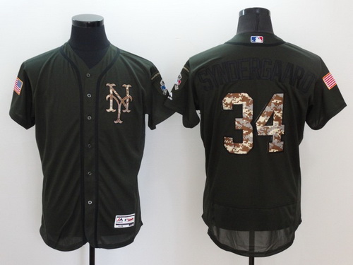 Men's New York Mets #34 Noah Syndergaard Green Salute to Service 2016 Flexbase Majestic Baseball Jersey