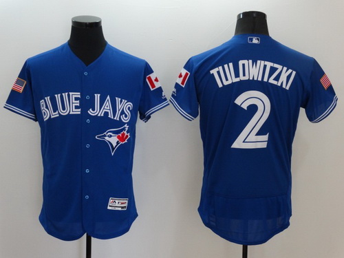 Men's Toronto Blue Jays #2 Troy Tulowitzki Royal Blue Fashion Stars & Stripes 2016 Flexbase Majestic Jersey