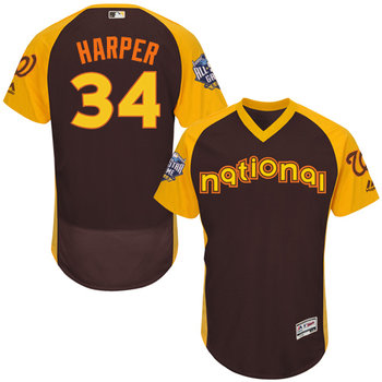 Bryce Harper Brown 2016 All-Star Jersey - Men's National League Washington Nationals #34 Flex Base Majestic MLB Collection Jersey