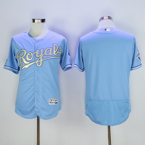 Men's Kansas City Royals Blank Light Blue 2015 World Series Champions Gold Program FlexBase Jersey