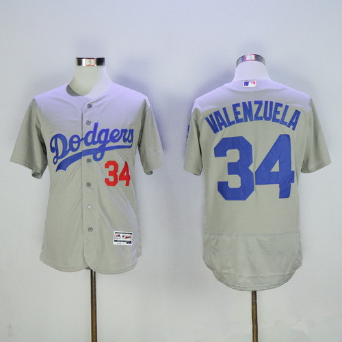 Men's Los Angeles Dodgers #34 Fernando Valenzuela Retired Gray 2016 Flexbase Majestic Baseball Jersey