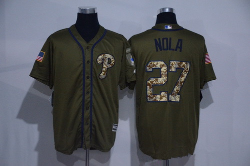 Men's Philadelphia Phillies #27 Aaron Nola Green Salute to Service Cool Base Stitched MLB Jersey