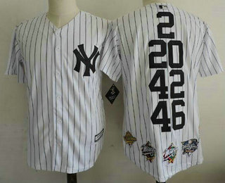 Men's New York Yankees 2 20 42 46 White Home Cool Base Cooperstown Collection Commemorative Jersey with 5 World Series Champions Patches