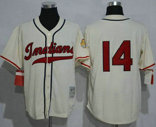 Men's Cleveland Indians #14 Larry Doby 1948 Cream Mitchell & Ness Throwback Jersey