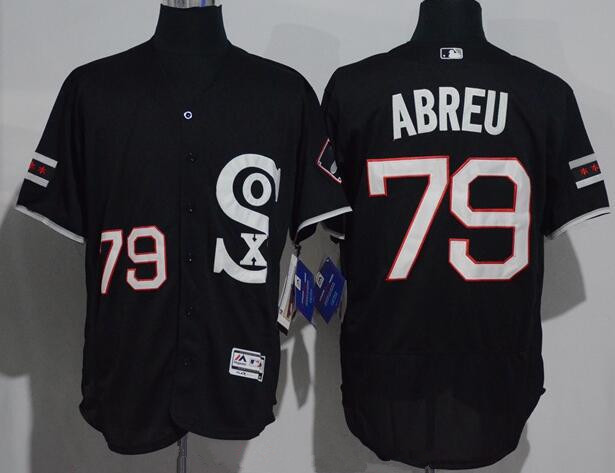 Men's Chicago White Sox #79 Jose Abreu Black Retro Stitched MLB 2016 Majestic Flex Base Jersey