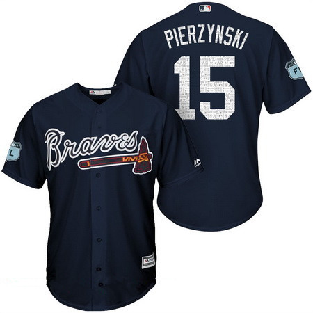 Men's Atlanta Braves #15 A.J. Pierzynski Navy Blue 2017 Spring Training Stitched MLB Majestic Cool Base Jersey