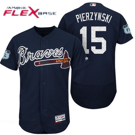 Men's Atlanta Braves #15 A.J. Pierzynski Navy Blue 2017 Spring Training Stitched MLB Majestic Flex Base Jersey