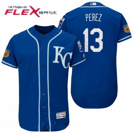 Men's Kansas City Royals #13 Salvador Perez Royal Blue 2017 Spring Training Stitched MLB Majestic Flex Base Jersey