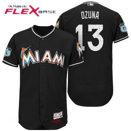 Men's Miami Marlins #13 Marchell Ozuna Black 2017 Spring Training Stitched MLB Majestic Flex Base Jersey