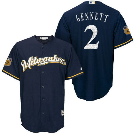 Men's Milwaukee Brewers #2 Scooter Gennett Navy Blue 2017 Spring Training Stitched MLB Majestic Cool Base Jersey