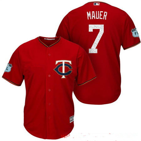 Men's Minnesota Twins #7 Joe Mauer Red 2017 Spring Training Stitched MLB Majestic Cool Base Jersey