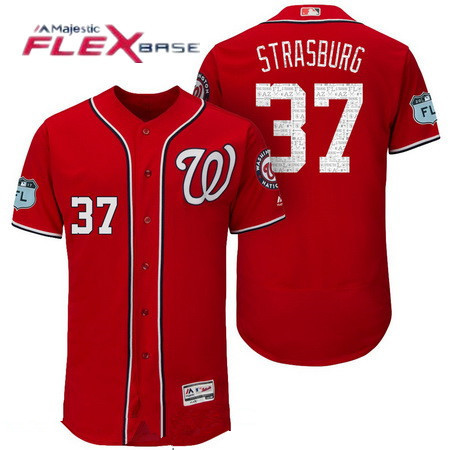 Men's Washington Nationals #37 Stephen Strasburg Red 2017 Spring Training Stitched MLB Majestic Flex Base Jersey