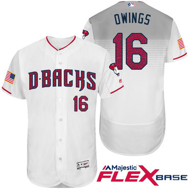 Men's Arizona Diamondbacks #16 Chris Owings White Stars & Stripes Fashion Independence Day Stitched MLB Majestic Flex Base Jersey