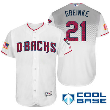 Men's Arizona Diamondbacks #21 Zack Greinke White Stars & Stripes Fashion Independence Day Stitched MLB Majestic Cool Base Jersey