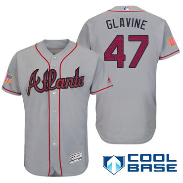 Men's Atlanta Braves #47 Tom Glavine Gray Stars & Stripes Fashion Independence Day Stitched MLB Majestic Cool Base Jersey