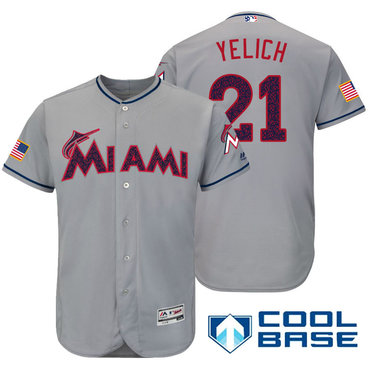 Men's Miami Marlins #21 Christian Yelich Gray Stars & Stripes Fashion Independence Day Stitched MLB Majestic Cool Base Jersey